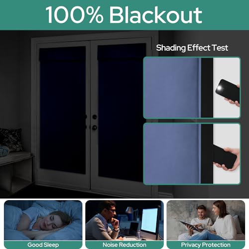 Homeideas 100% Blackout French Door Curtains, Privacy Door Curtains For Door Window, 26 X 68 Inch Room Darkening Curtains, Thermal Insulated Door Window Shades For Bedroom, (1 Panel, Stone Blue)
